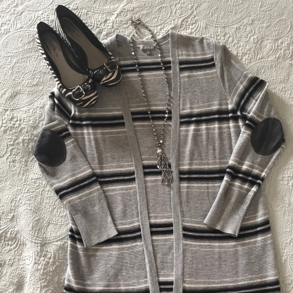 🚫SOLD🚫 Talbots gray stripes open sweater size MP